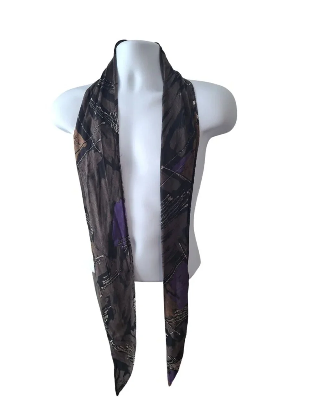 Womens Abstract Geometric Scarf Black Brown Purple Boho Artwear Quiet Luxury
